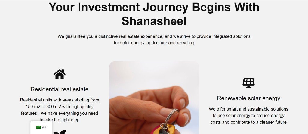 Shanasheel — fastighet, solenergi, jordbruk och återvinning i fyra ikoner